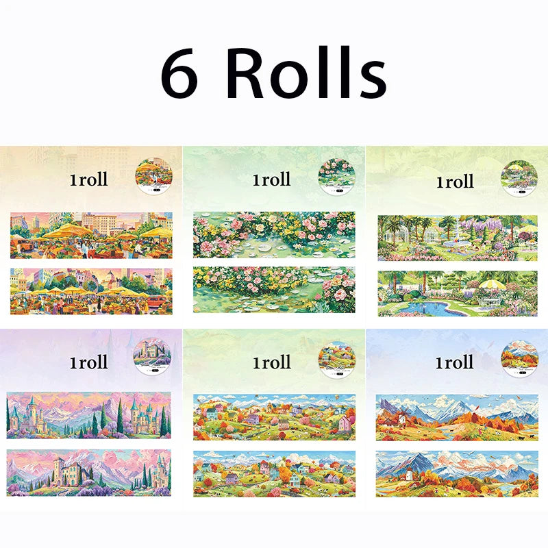 Wide European Town Scenery Washi Tape, Background Tape for Junk Journal Scene Making, Ideal Holiday & Birthday Gift Qme ALL