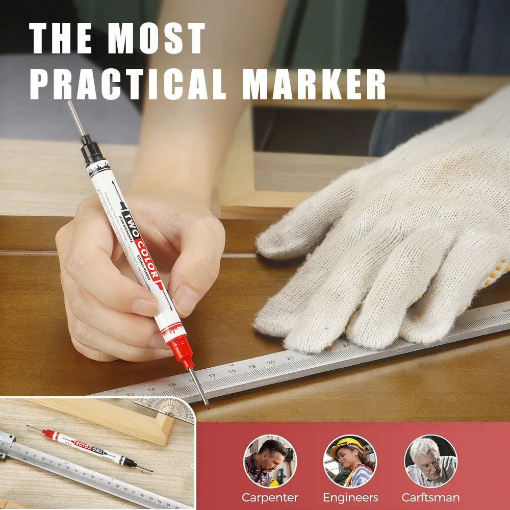 Multi-Purpose Double Tips 21mm Deep Hole Long Head Nib Art Markers, For Bathroom Waterproof Woodworking Decoration Qme