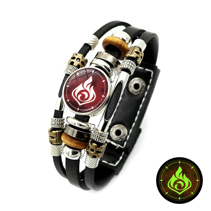 Luminous Genshin Impact Leather Bracelet Eye of God Water Wind Thunder Fire Rock Ice Element Snap Button Bracelets Jewelry Gift Qme Luminous - 1