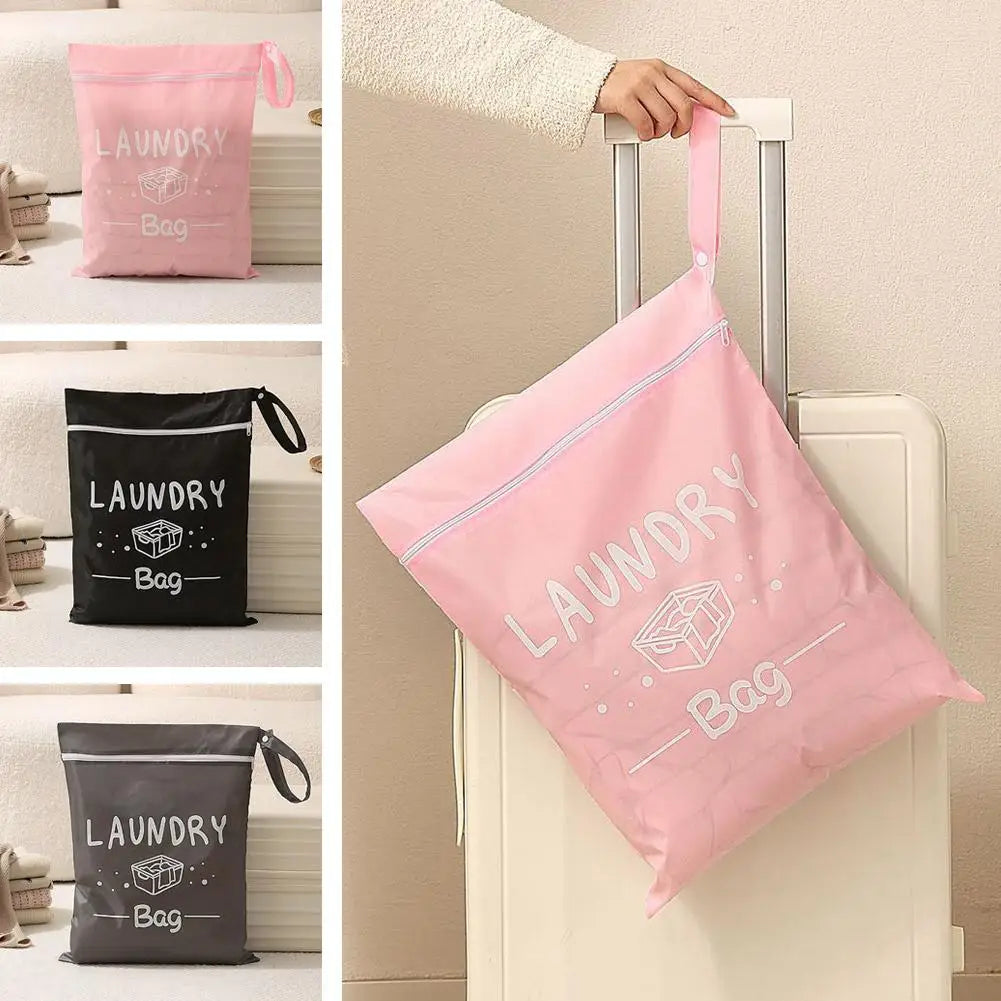 Travel Laundry Bag with Zipper Waterproof Dirty Clothes Storage Pouch Portable Drawstring Laundry Organizer for Suitcase/Dorm Qme