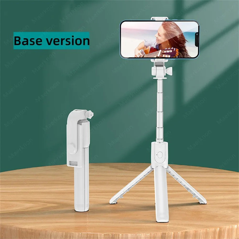 Portable Wireless Bluetooth Selfie Stick Tripod Stand Multifunctional Tripod With Wireless Remote Shutter For IOS Android Phone Qme White