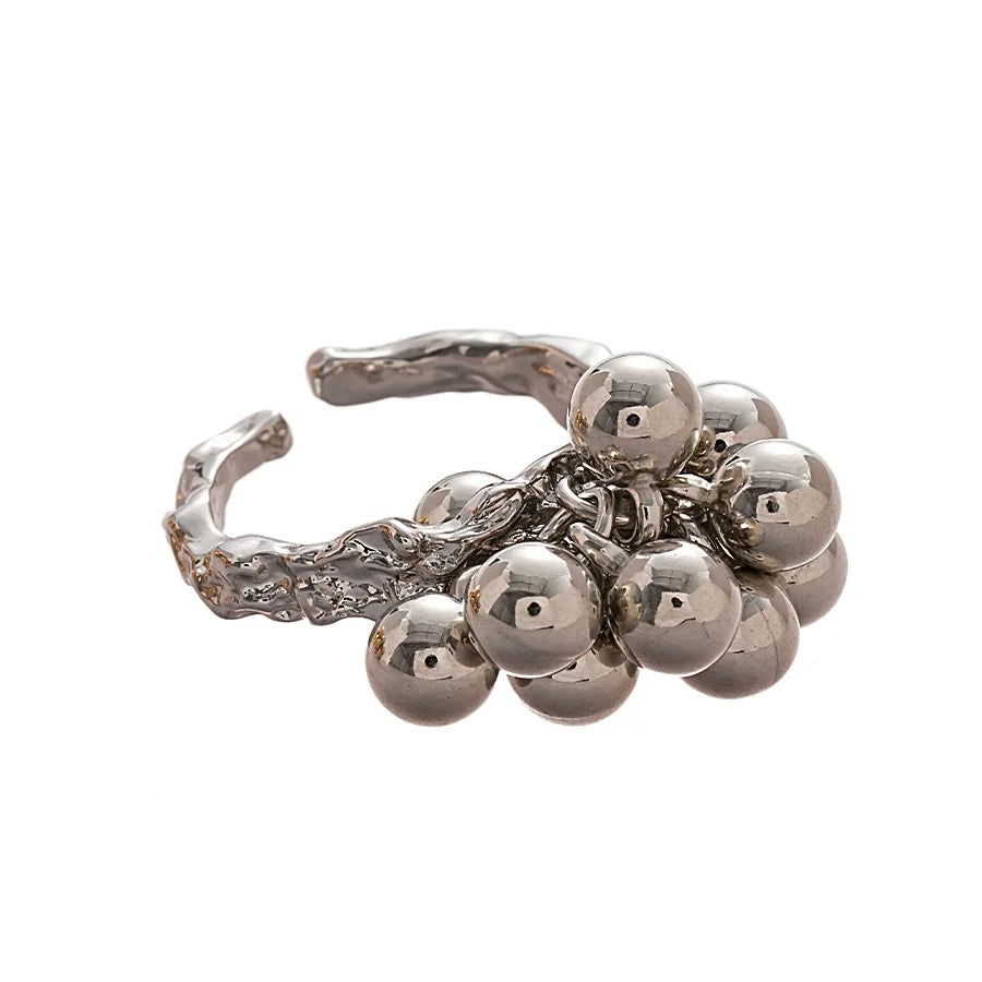 Vintage Metal Beads Ball Open Ring for Women European and American Irregular Personality Exaggerated Trend Finger Jewelry Gifts Qme