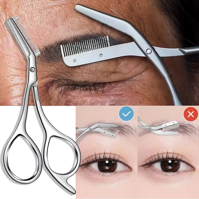 1Pc Stainless Steel Eyebrow Trimmer Scissors Precision Grooming Tool for Men & Women Effortless Knife Hair Removal Shaver Tool Qme