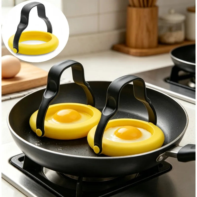 1pc Silicone Egg Ring Non-stick Mold 3-in-1 Flip Easy Egg Making Tool with Handle Leak-free Egg Ring Kitchen Tools Qme