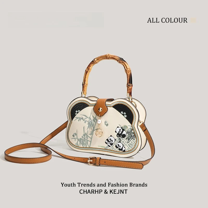 CHARHP&KEJNT Bamboo Crossbody Bag Women Cartoon Panda Pattern Qme