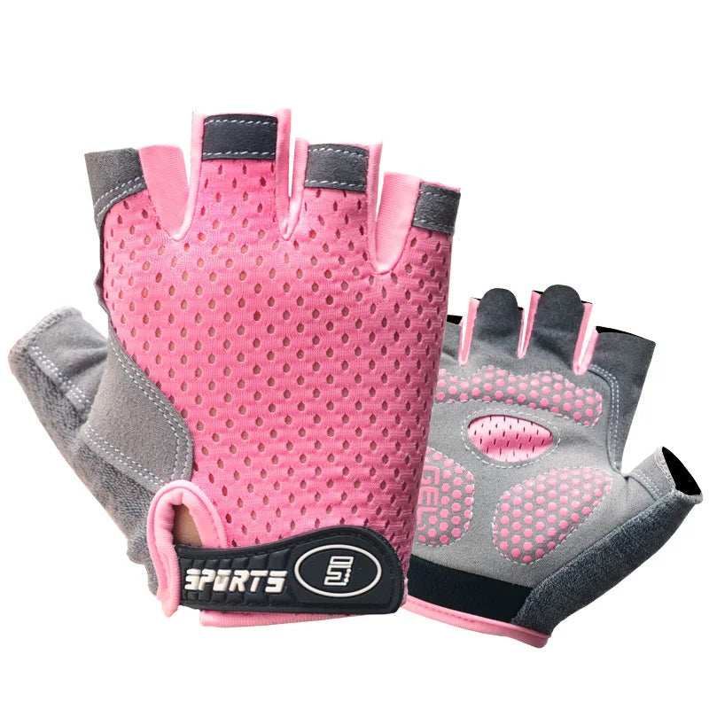 Children's Gloves Half Finger Outdoor Sports Kids Cycling Boys Girls Protection Antislip Breathable Thin Spring Summer Gloves Qme Pink L
