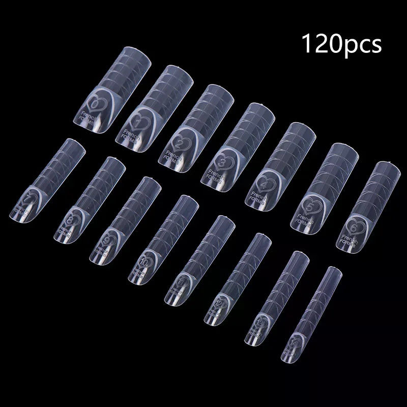 French Dual Forms 15 Sizes Clear Reusable Nail Extension Gel Tip Qme