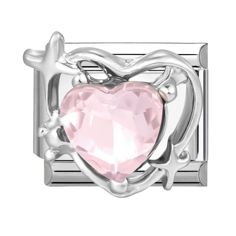 2026 Women Romantic Heart Shiny CZ Pattern Italian Charm Links Fit