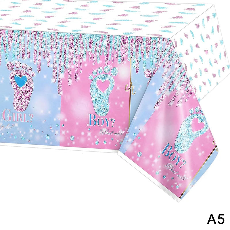 Gender Reveal Tablecloth Pink Blue Rectangular Plastic Table Cover Qme A5