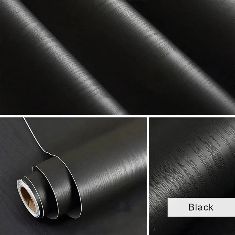 Self-Adhesive Wallpaper Wardrobe Waterproof Vinyl Solid Color Wood Grain Bedroom Cabinet Furniture Door Renovation Wall Sticker Qme