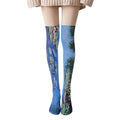 Van Gogh Retro Oil Painting Thigh Stockings Starry Sky Sunflower Qme style13 One Size