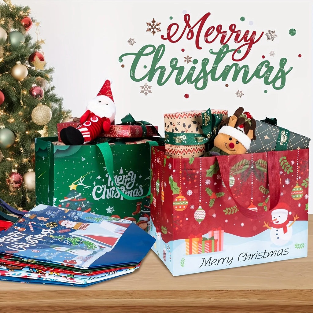 8Pcs large Christmas gift bag, reusable non-woven Christmas shopping bag, suitable for New Year, Christmas decoration party supp Qme