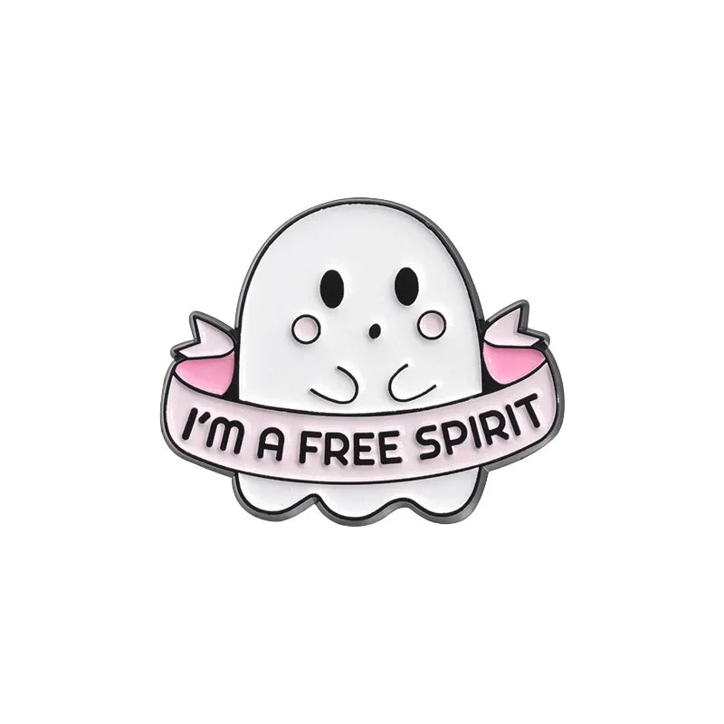 Cartoon Sunglasses Ghost Boo Enamel Pins I'm a Free Spirit This is Boo Sheet Brooches Lapel Badge Spooky Jewelry Gifts Wholesale Qme style 7
