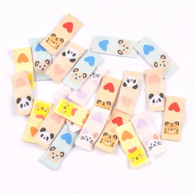50Pcs Tiger/Chick/Panda Printed Embroidery Washable Care Label For Sewing Accessories Garment DIY Crafts Supplies Bag Shoes Tags Qme