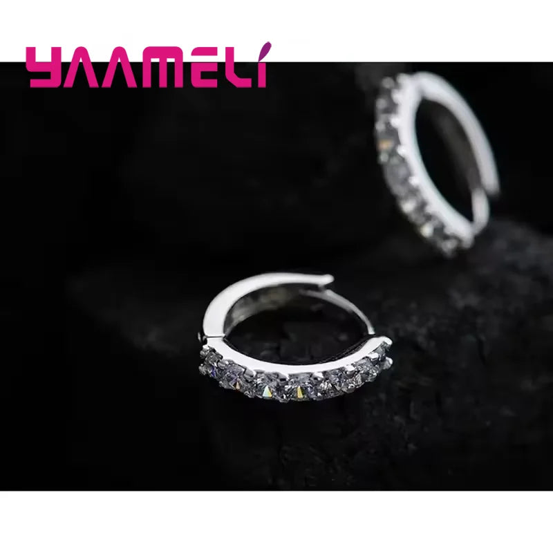 Fast Ship Newest Luxury Romantic Women Jewelry 925 Sterling Silver Plated Rhinestone Crystal Hoop Earrings For Women Wholesale Qme