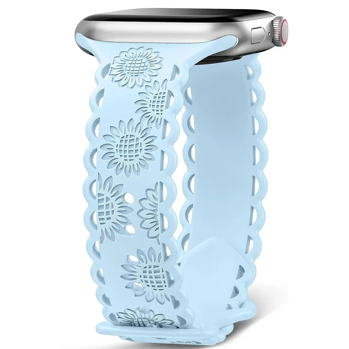 Engraved Floral Strap for Apple Watch Ultra2 49mm 45 44 42 41 40mm 38mm Silicone Band for IWatch Series 9/8/7/6/5/4/3/2/SE Ultra Qme Light Blue 42mm 44mm 45mm 49mm