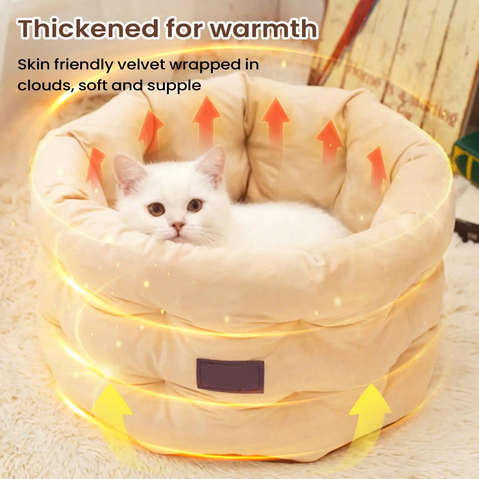 Dog Bed Washable Round Mat Raised Edge Pet Beds Cats Comfortable Qme