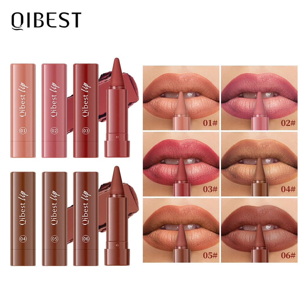 QIBEST Tapered Gradient Lipliner Long Lasting Matte Nude Brown Red Lipstick Waterproof Contouring Tint Lipliner Makeup Lip Stain Qme
