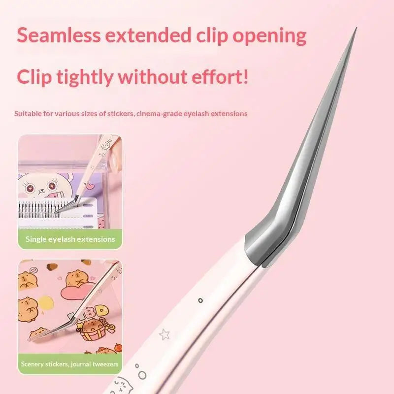 Stainless Steel False Eyelash Tweezers Precision Leather Case Lashes Qme