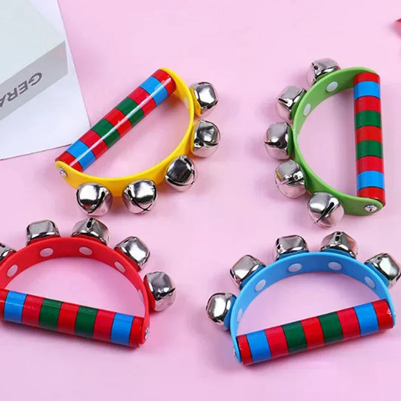 One-piece Smart Toy Handbell Kids 5 Jingle Bells Wood Grip Music Qme