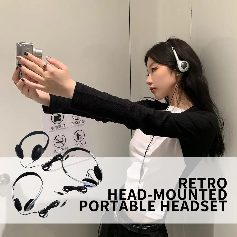 INS Personality Headphones Retro Nostalgic Headset MP3 Black Fashion Style Headset Over Ear CD Photo Props Wired Earphones Qme