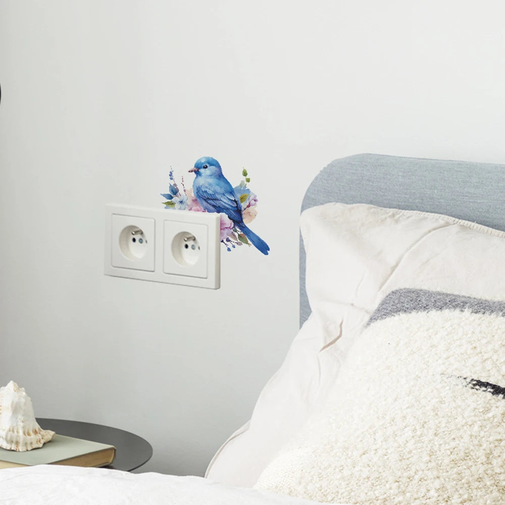1PC Cartoon Bird Green Plant Flower Switch Paste Home Background Beautification Decorative Wall Stickers Qme