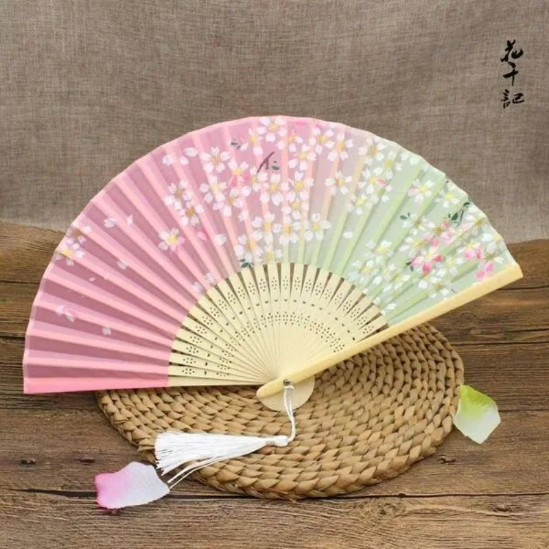 Multi-colored Bamboo Folding Fan Lightweight Handheld Parties Outdoor Qme Pink