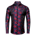 Hi-Tie Fashion Mens Silk Shirts Long Sleeve Gold Blue Paisley Jacquard Lapel Shirt Casual Formal Wedding Business Party Gifts Qme CY-1002 S