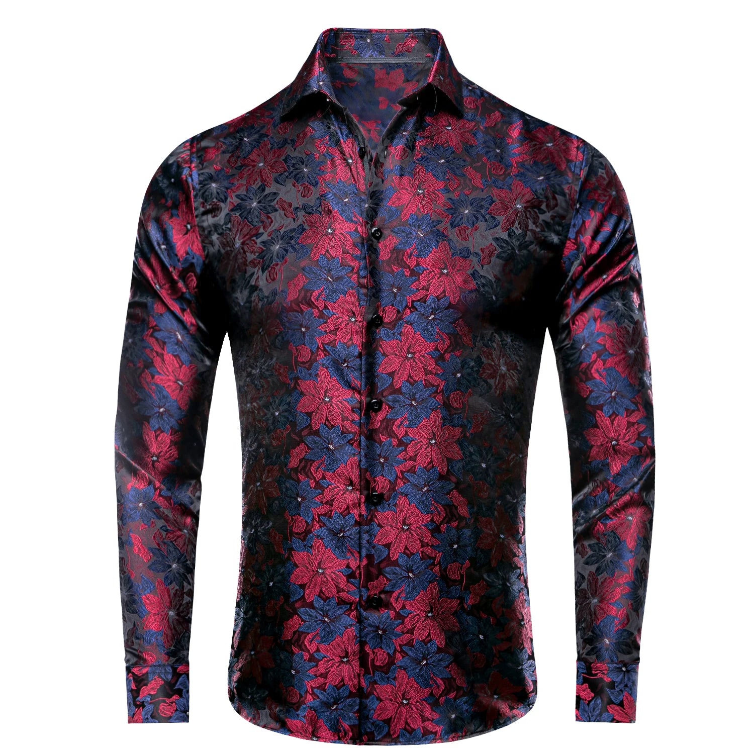 Hi-Tie Fashion Mens Silk Shirts Long Sleeve Gold Blue Paisley Jacquard Lapel Shirt Casual Formal Wedding Business Party Gifts Qme CY-1002 S