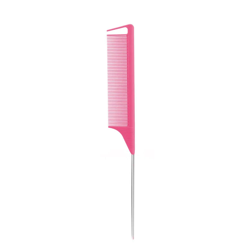 Hair Dyeing Zone Comb Stainless Steel Pointed Tail Anti Slip Qme Red