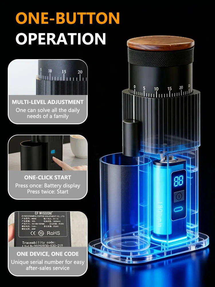 Portable Electric Coffee Grinder Rechargeable Stainless Steel Qme