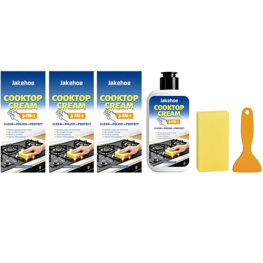 Multi-functional Kitchen Cleaner Remove Burnt Grease Food Residue & Tough Stain Form Protective Film 3-in-1 Cooktop Cleaning Kit Qme 3 x 100G Boxed