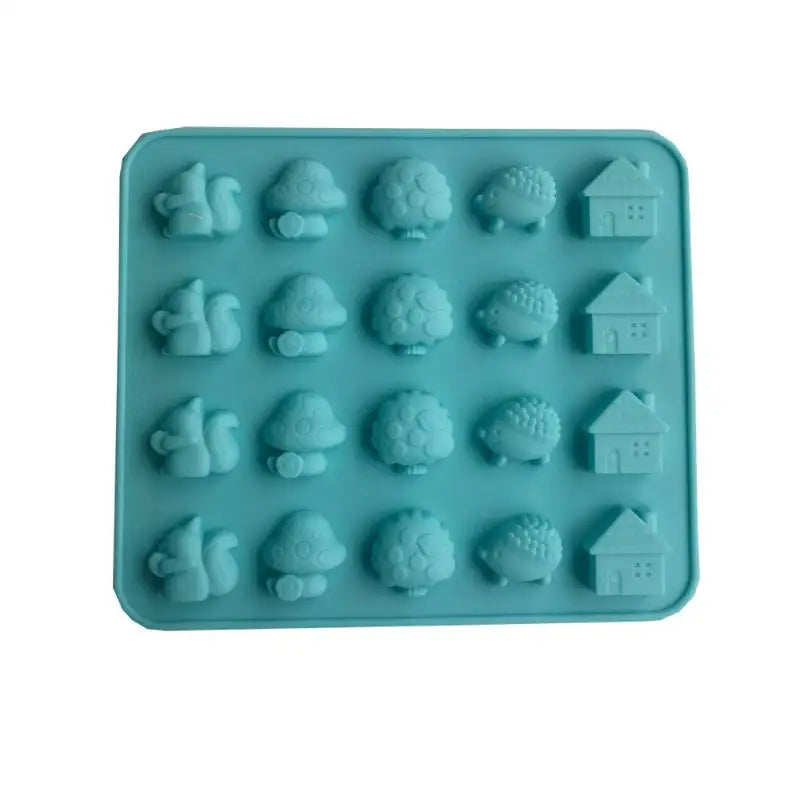 Chocolate Silicone Baking Mold Mushroom Hedgehog Squirrel House Soap Qme Blue