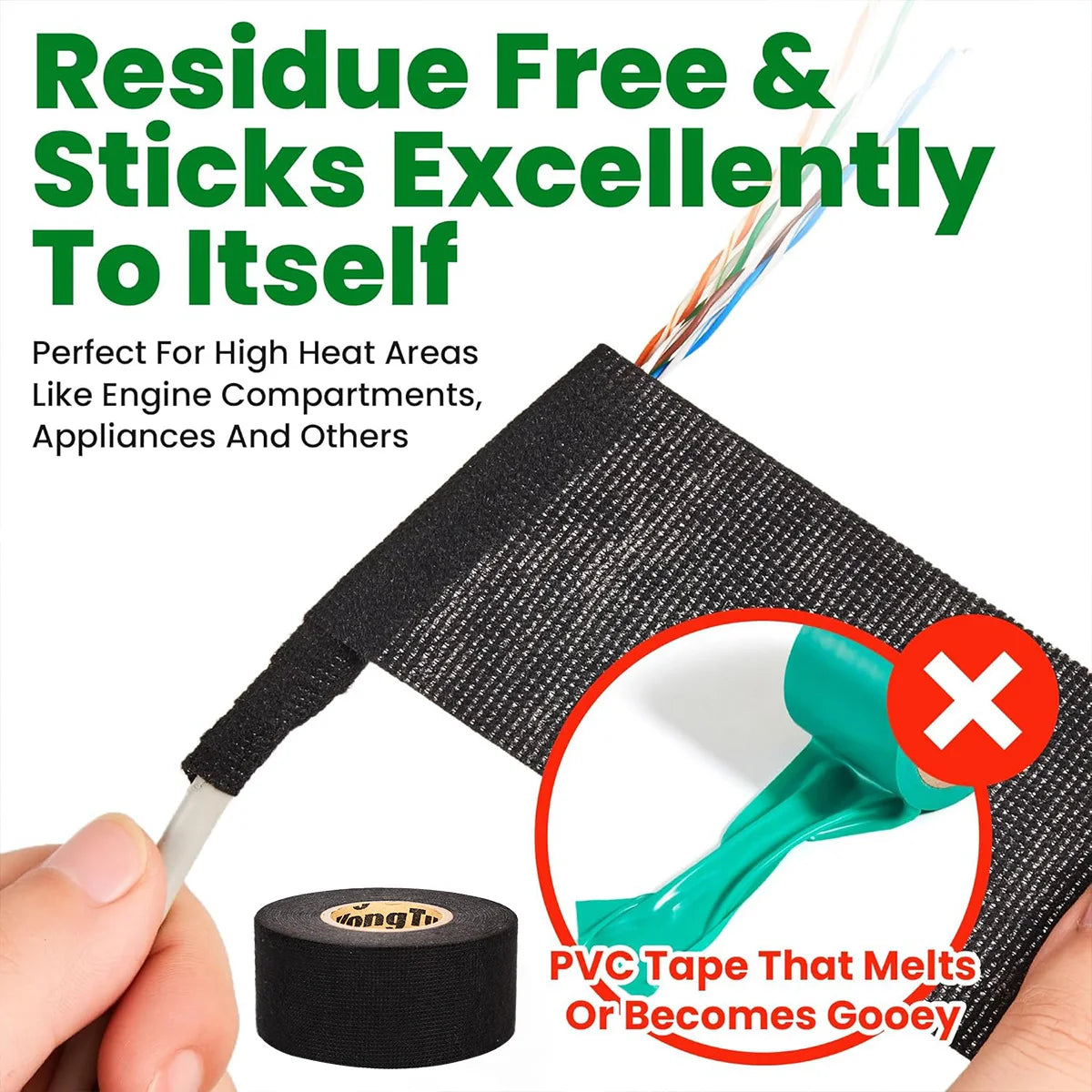 15 Meter Flame Retardant Tape Heat-resistant Adhesive Cloth Tape For Car Cable Harness Wiring Loom Protection Qme