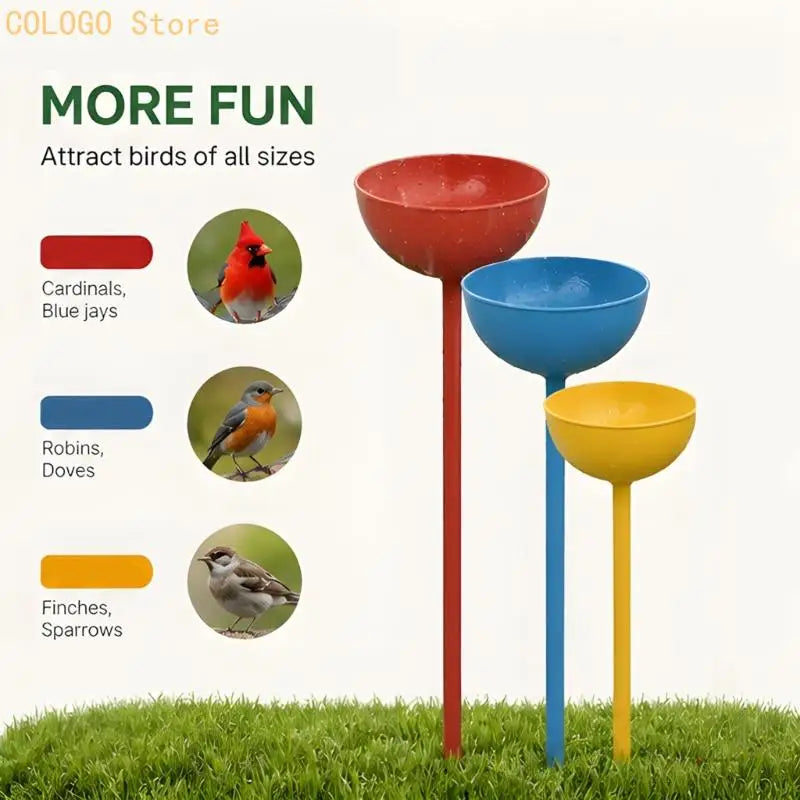 Outdoor Bird Bath Bowl 3 Metal Garden Stakes Raised Feeder Water Qme
