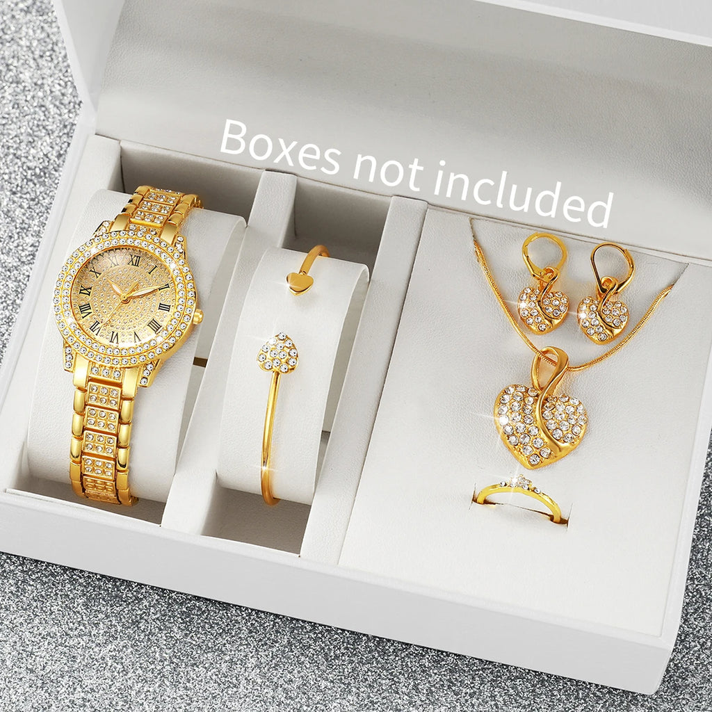 Luxury ladies' high-end watch with diamond studded full diamond steel chain, fashionable temperament, small dial watch Qme 6PCS Without Box