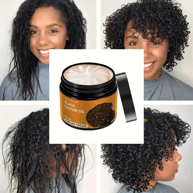 Black Castor Oil Curling Cream, Styling Curling Cream, Long-Lasting Frizz-Free Curls, Moisturizing and Elastic Styling Conditioner Suitable for Curly Hair - Suitable for All Hair Types Qme