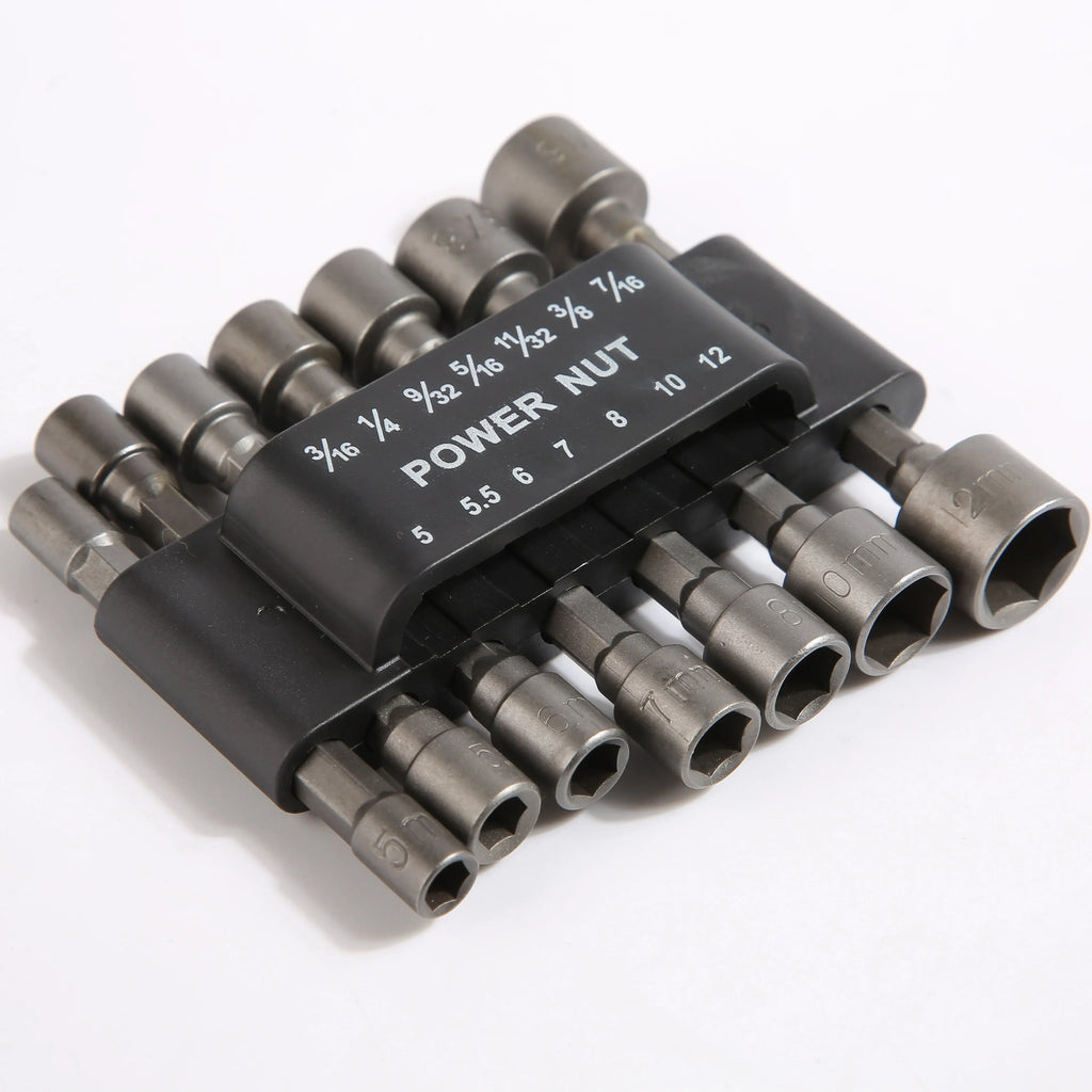 14pcs Power Nuts Driver Drill Bit Tools Set, Metric Socket Wrench Screw, Full Set Electric Wrench Deepened Hexagon Socket Bits Qme