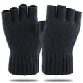 Winter Gloves Men Half Finger Writting Office Cycling Knitted Qme black One Size