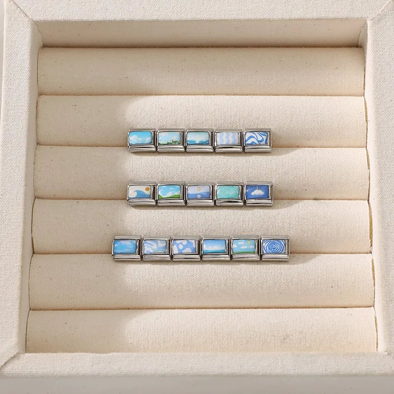 2026 Fashion Girl Boat Dogs Blue Lake Mountain Sky Italian Charm Links Fit 9mm Stainless Steel Bracelet Jewelry DIY Making Gifts Qme