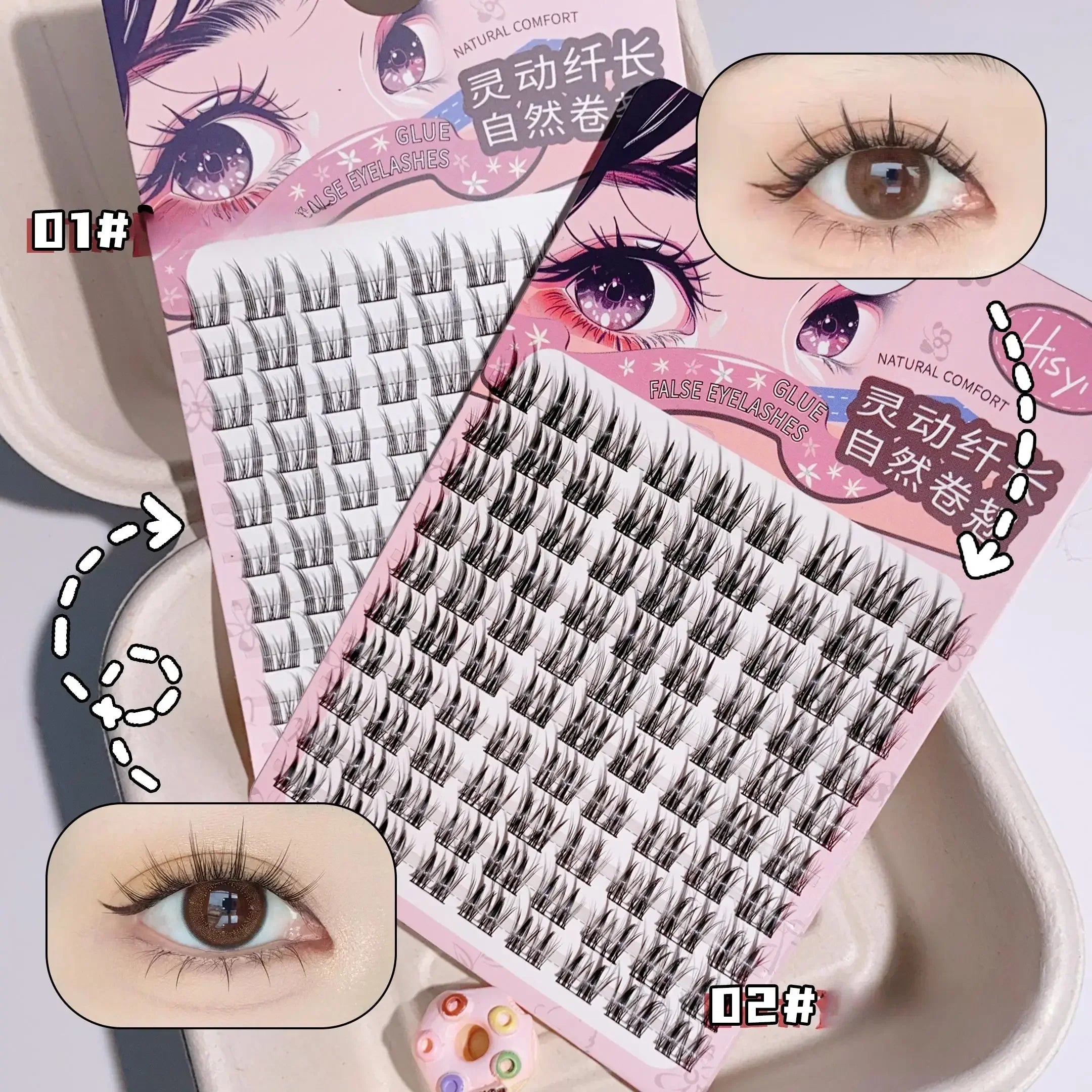 HISYI Five false eyelashes Optional Natural Cat Fairy Sunflower Beginner Comic False Eyelashes Korean style eye makeup Qme