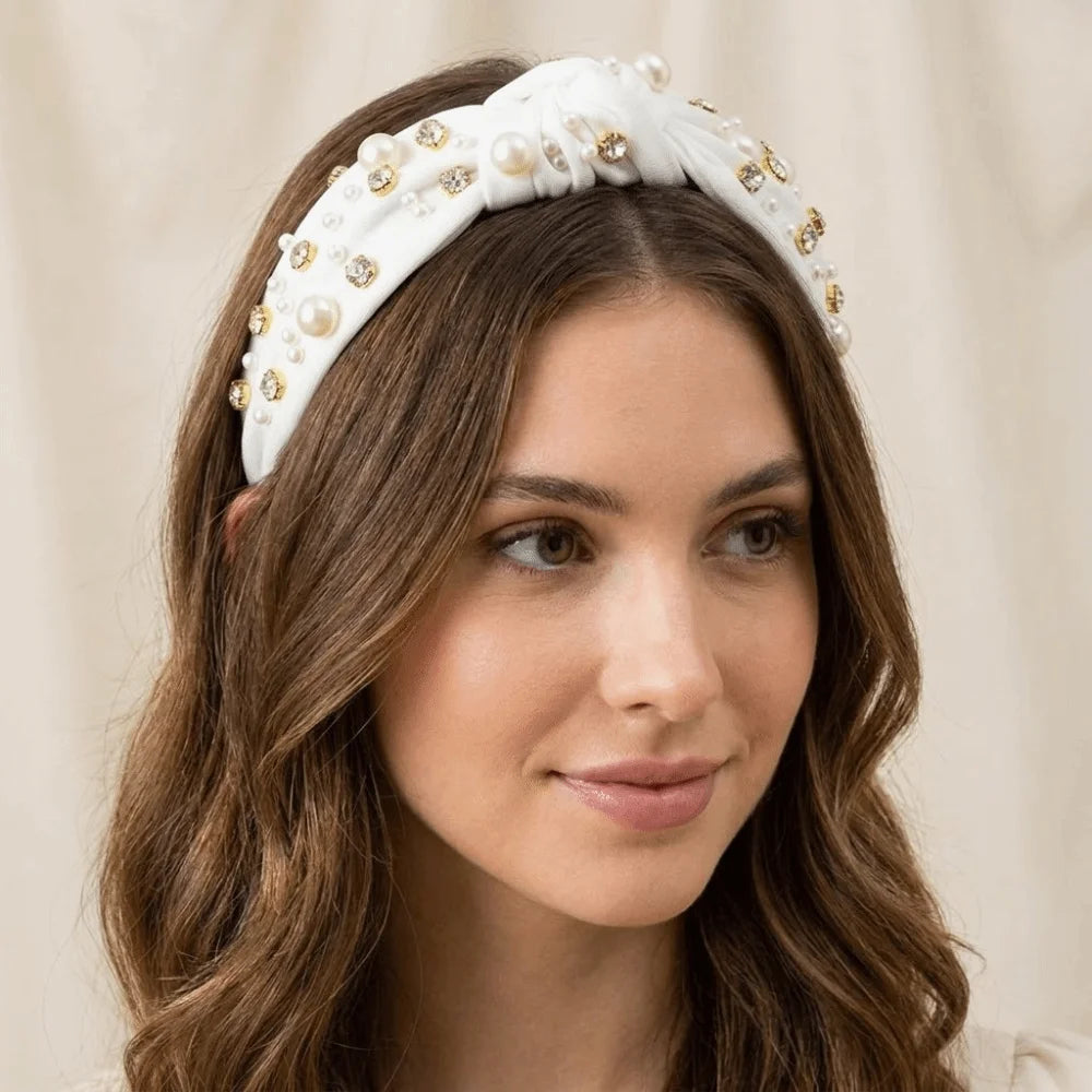 Solid Color Rhinestone Pearl Hairband Wide Edge Nail Pearl Head Hoop Hair Ornament Knot Style Baroque Headband Hair Accessories Qme