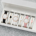 2026 6PCS/4PCS Fashionable luminous pointer watch, small fresh frosted leather casual watch, simple digital quartz watch set Qme 6PCS Set Without Box