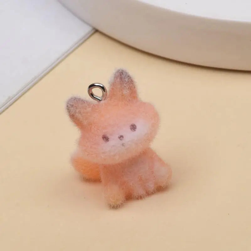 4pcs Resin Material Cute Cartoon Animal Fox Flocking Resin Charms Pendant For Jewelry Making DIY Keychain Necklace Accessories Qme StyleC