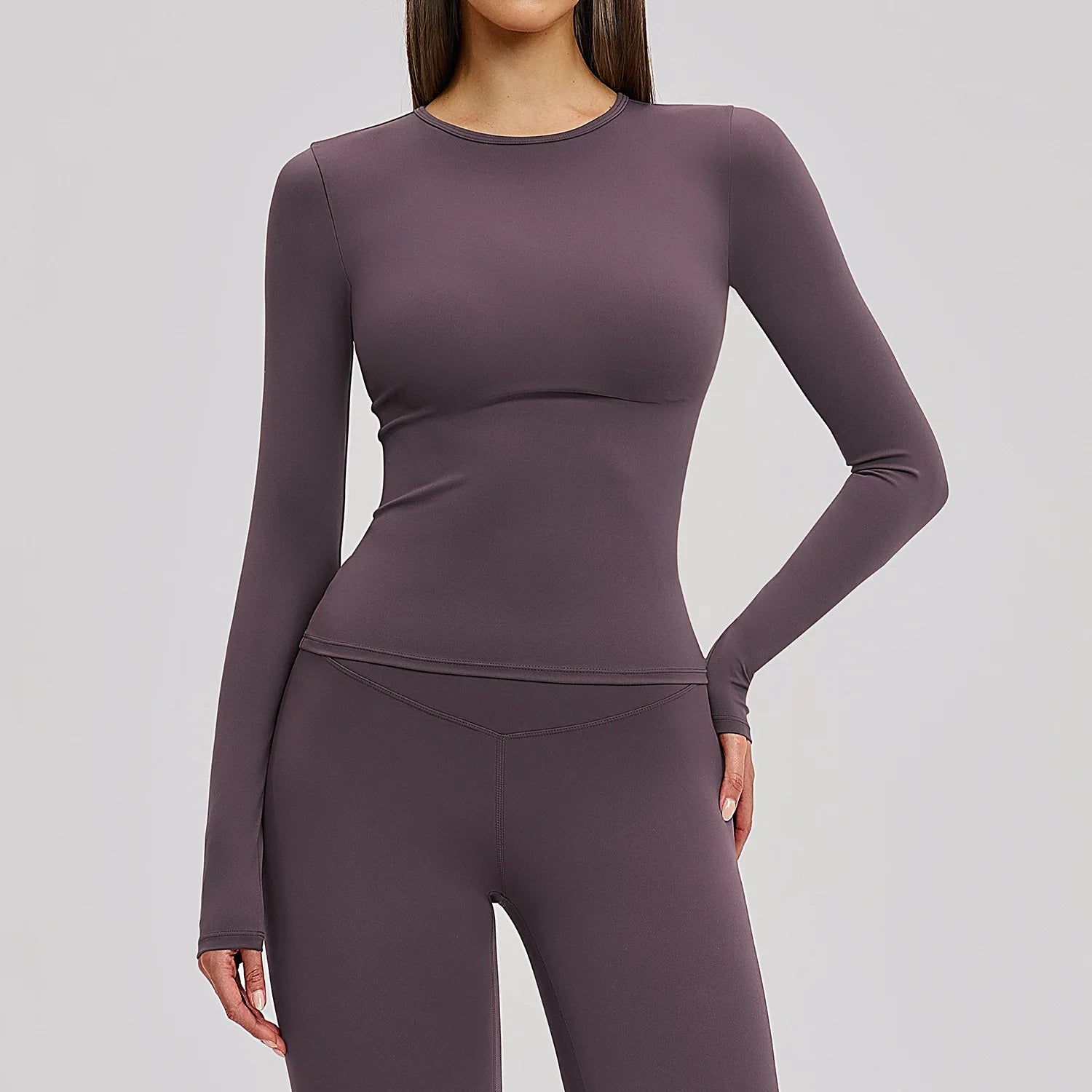 A Yoga Shirts For Women Long Sleeve Winter Fitness Running Gym Clothes Workout Dry Fit Breathable High Elastic Sports Top Qme S eggplant purple