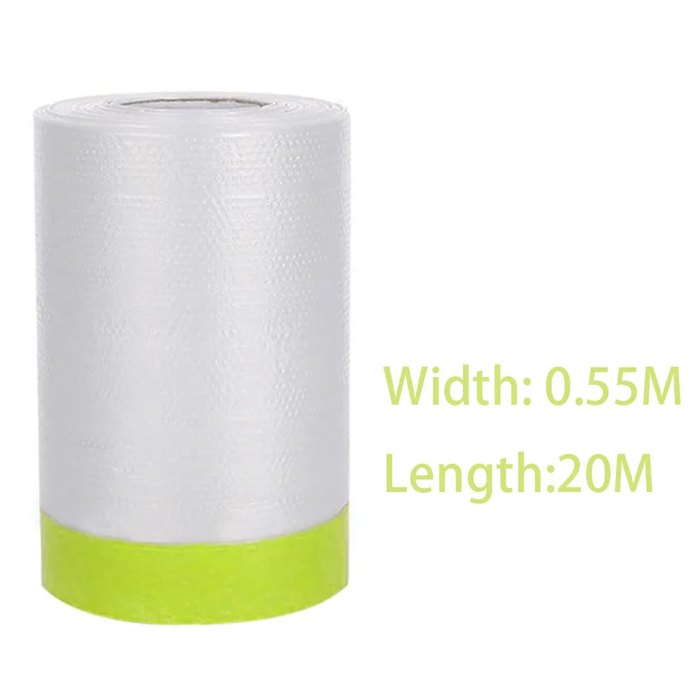 Pre-Taped Masking Film Drop and Cloth Plastic Cover Sheets Transparent Floor Carpet Protector for Furniture Car Painting Qme 0.55
