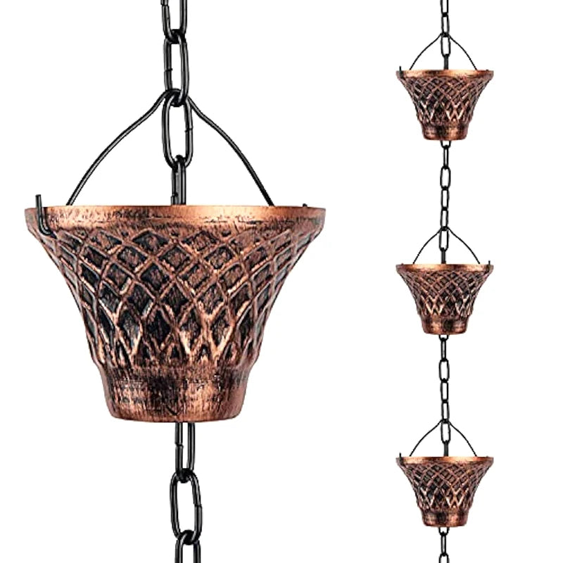 ^Rain Chains, Gutter Downspouts Diverter Outdoor Metal Copper Plaid Rainwater Extensions, 12 Cups Qme