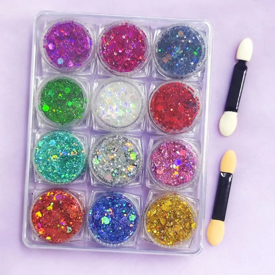 Glitter Gel Face 12 Colors Holographic Sequin Makeup Festival Body Qme 12