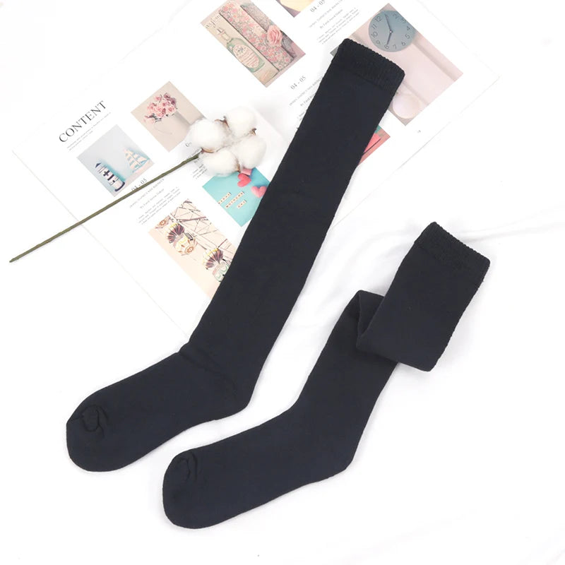 Mens Winter Compression Stocking Warm Hot Knee Long Leg Terry Thigh High Socks Cotton Thicken Cover Calf Male Socks Size 38-45 Qme dark blue EU38-45