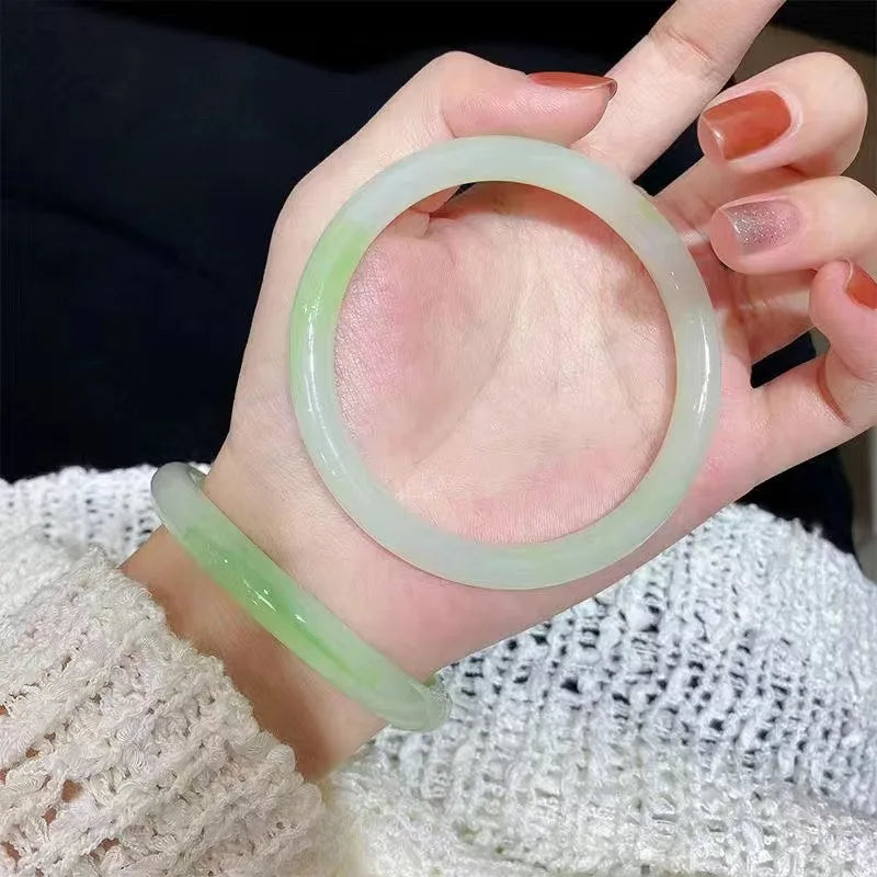 Beautiful Guifei Round Strip Thick Glass Anti Jade Ice Penetrating Bangle Bracelet Ancient Palace Hanfu Jewelry Accessories Qme light green 58-62mm